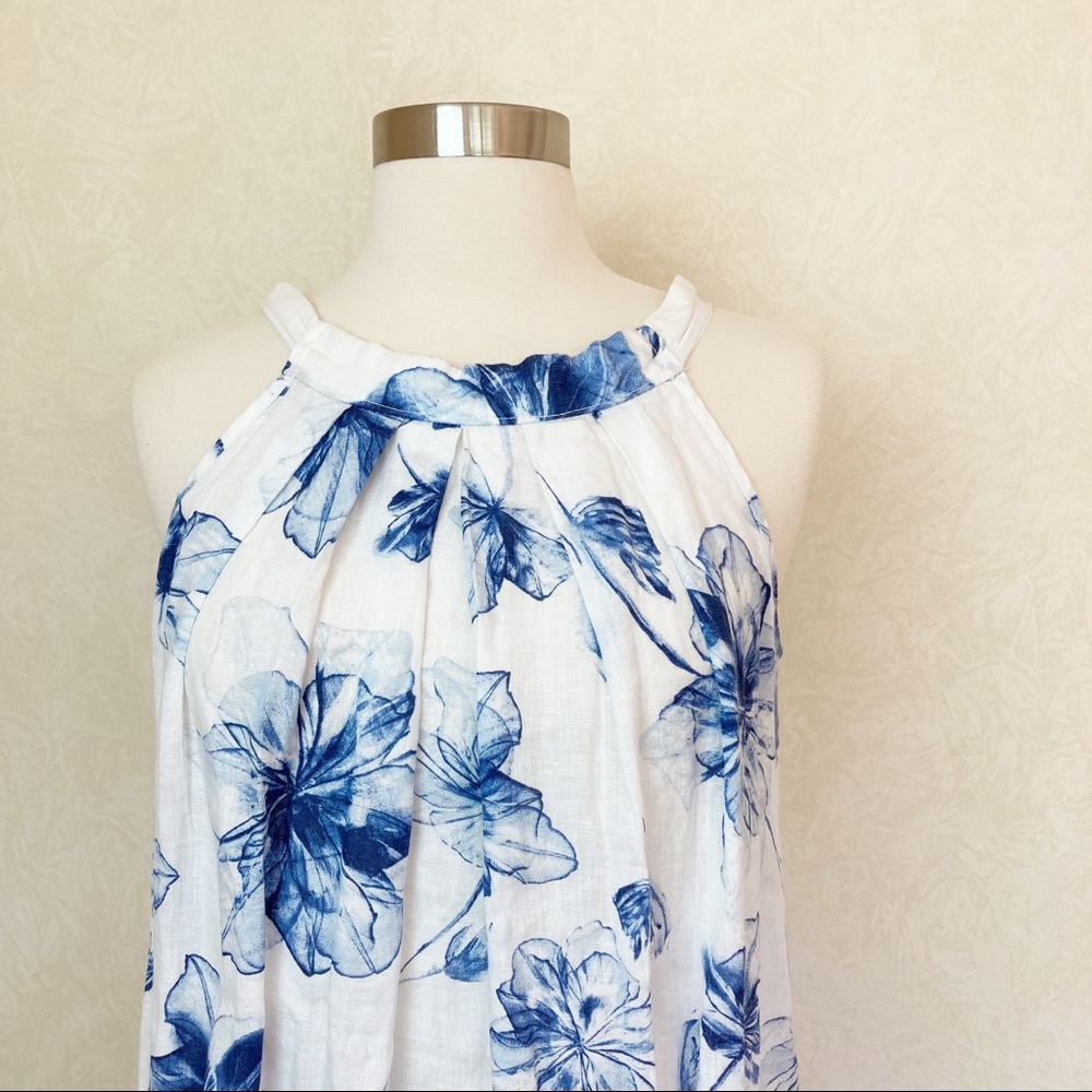 Bellambra Sleeveless Floral Print 100% Linen Dress Blue White Size S NWT - Picture 2 of 12